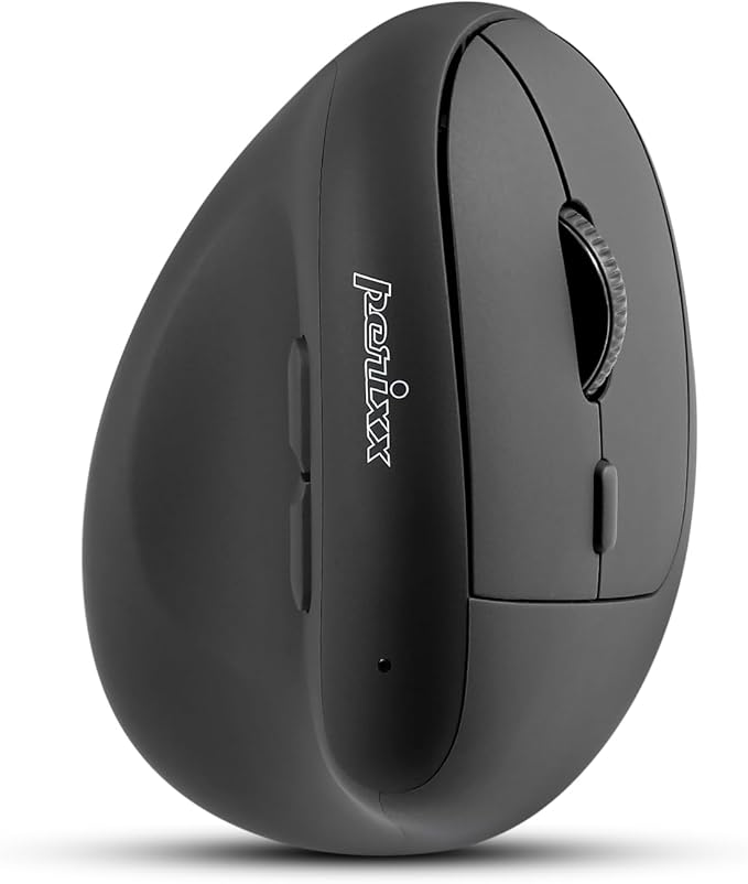 Perixx PERIMICE-608II Wireless Vertical Mouse, 2.4GHz, 6 Buttons, Adjustable DPI 800/1200/1600/2400, Right-Handed Design, USB Receiver, Black