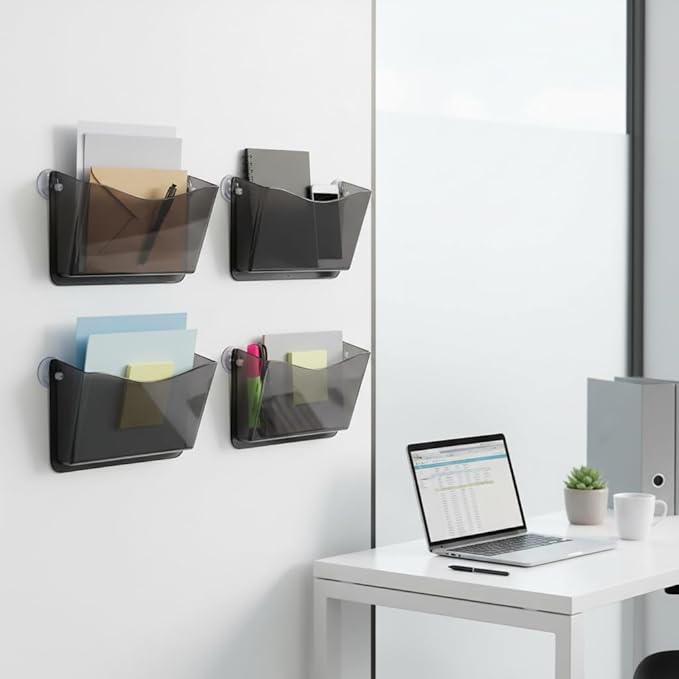 Azar Displays 250055-SMK Plastic Wall Mount File Holder with Suction Cups Smoke Colored, 4-Pack
