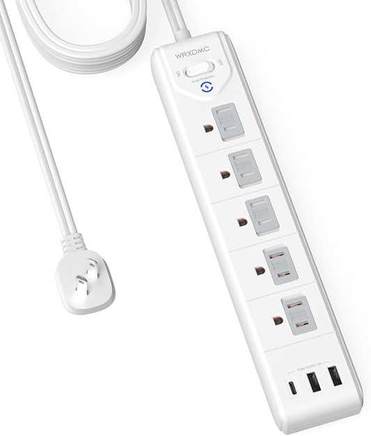 2 Prong to 3 Prong Outlet Adapter, WRXDMC 2 Prong Power Strip, 10ft Long Extension Cord with Polarized Plug, 1680J Surge Protector, 5 AC Outlets & 3 USB, Wall Mountable, Ideal for Non-Grounded Outlets
