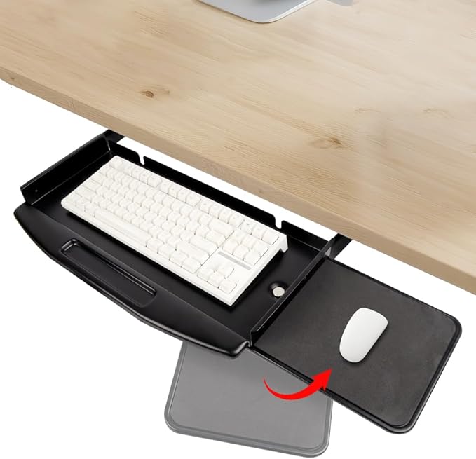 Under Desk Mounted Keyboard Tray Steel Keyboard Tray Under Desk Slide with Rotational Mouse Platform Office
