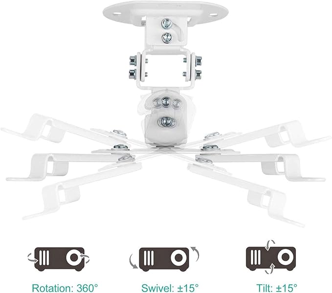 WALI Projector Ceiling Mount, Universal Low Profile Projector Mount with Retractable Arms and Multiple Adjustment Function (PM-002-W), White