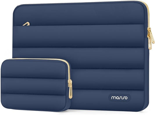 MOSISO Laptop Case 13.3 inch,13-13.3 inch Puffy Laptop Sleeve Compatible with MacBook Air 13.6 M5 M4 M3 M2 M1/Neo/Pro 13/14,HP Dell ASUS Lenovo,Polyester Horizontal Bag with Small Case,Midnight Blue