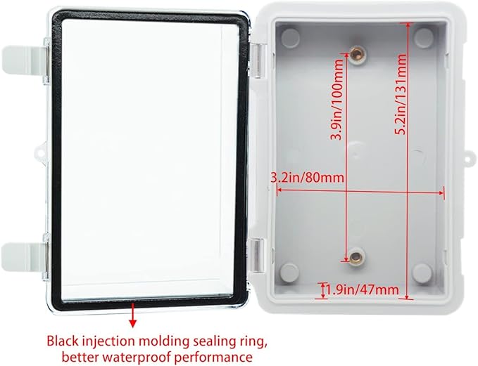 Junction Box, Hinged Clear Cover IP67 Waterproof ABS Project Box with 2 NPT 1/2" Cable Gland, Electrical Box Enclosure with Mounting Plate & Wall Bracket 5.9 x 3.9 x 2.8inch(150x100x70mm)
