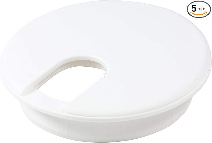 5 Pack Rok Hardware 3" (76mm) White Round Computer Desk Table Port Wire Cable Cord Organizer Hole Cover Grommet, ROKRG3WHT