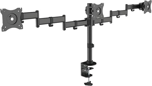 Kantek Articulating Triple Monitor Arms, for 13" to 27" Monitors, 360 Deg Rotation, 45 Deg Tilt, 180 Deg Pan, Black, Supports 18 Lb