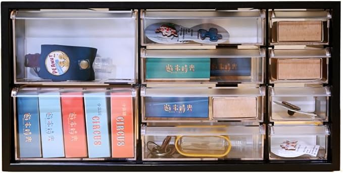 livinbox Plastic Desk Drawer Organizer w/10 Drawers, Clear Small Parts Storage w/Drawers, Arts, Craft, Medicine Vitamin, Teacher Toolbox, Stationary, Accessories, Dust-proof, Black A9-5244-BK