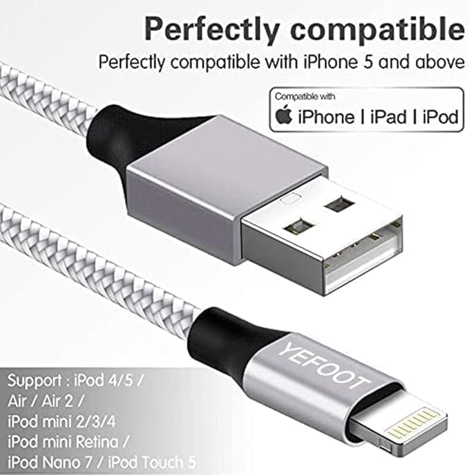 [Apple MFi Certified] 6Pack(3/3/6/6/6/10FT) iPhone Charger Nylon Braided Fast Charging Lightning Cable Compatible iPhone 14Pro/14/13Pro/13/12Pro/12/11and More-Silver&White