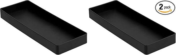 Amazon Basics Rectangular Plastic Desk Organizer, Half Accessory Tray for Office Supplies and Workspace Organization, 9.4" x 3.3" x 1", Black (Pack of 2)