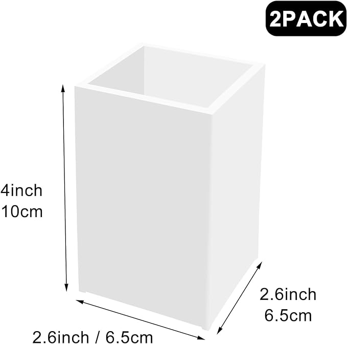 White Acrylic Pencil Pen Holder Cup 2 Pack,Desk Accessories Holder,Makeup Brush Storage Organizer,Modern Design Desktop Stationery Organizer for Office School Home Supplies,2.6x 2.6x 4 inches