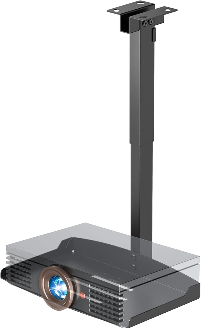 PUTORSEN Adjustable Projector Ceiling Mount,Universal Projector Shelf for Ceiling and Wall, Holds up to 22lbs，No Hole Installation, Hidden Cable Routing, Black