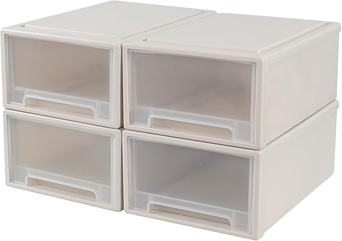 12 Quart Stacking Desktop Drawer Boxes, Plastic Storage Drawer Unit, 4 Pack