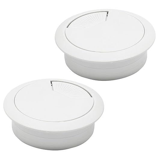 Desk Grommet 2-1/16" (53 mm), Desk Cord Hole Cover, Cable Grommet ABS Plastic, Desk Hole Grommet for Office and Home Table Cable, Detachable Adjustable Cable Cord Organizer (White 2 Pcs)