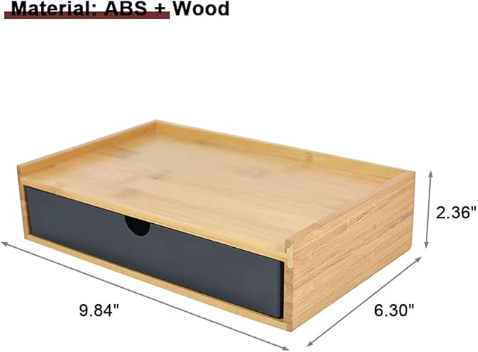 WAYUTO 1-Tier Bamboo Desktop Organizer Simple Wooden Tabletop Storage Organization Box Multi-Scene Drawer Units for Home Bathroom Office Black 1-Drawer