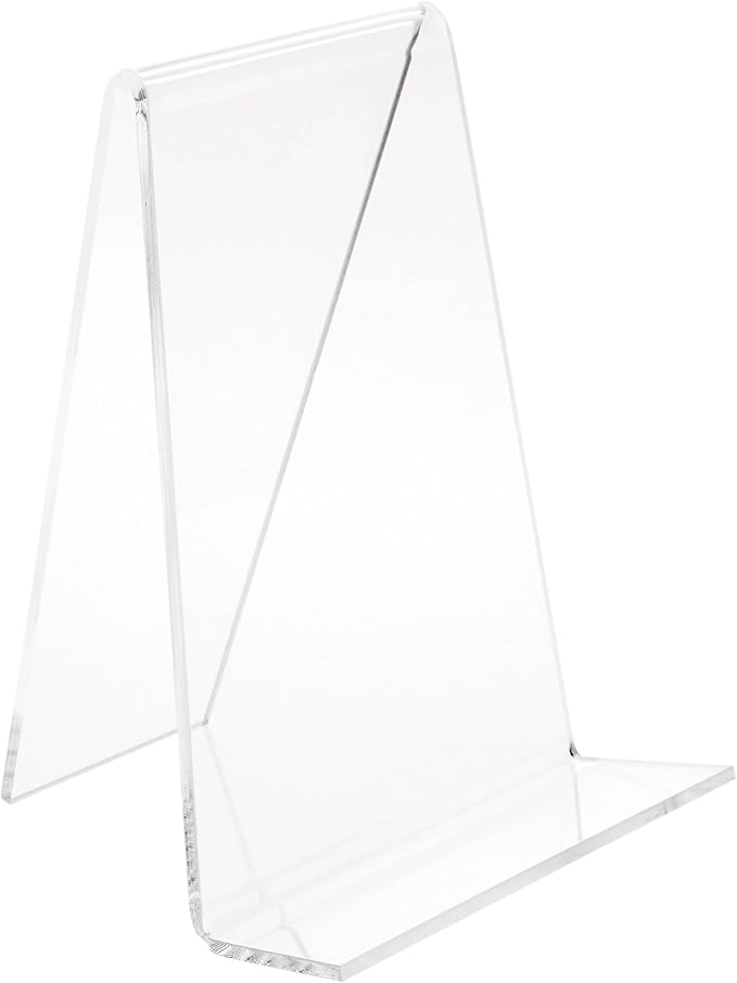 Plymor Clear Acrylic Book Easel with 1.375" Flat Ledge, 4.75" W x 4.75" D x 6" H, Pack of 12