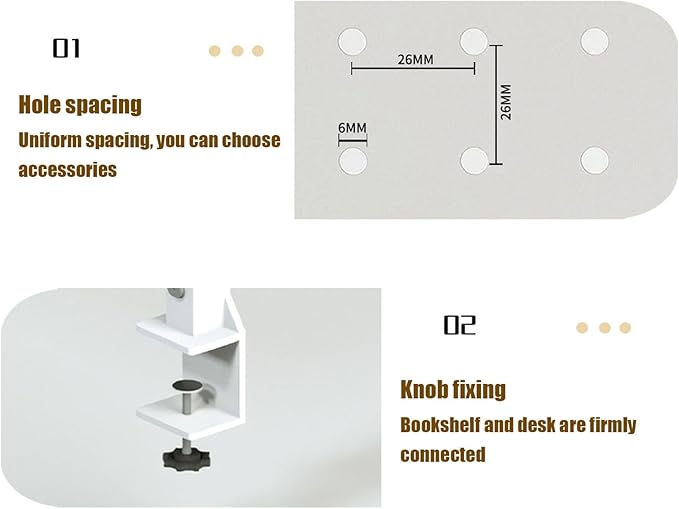 Clamp on Desk Shelf, 2 Tier Shelving Unit Clamp-on Above or Below Desk Extension Organizer Display Rack with Adjustable Metal Storage Tray, No Drilling