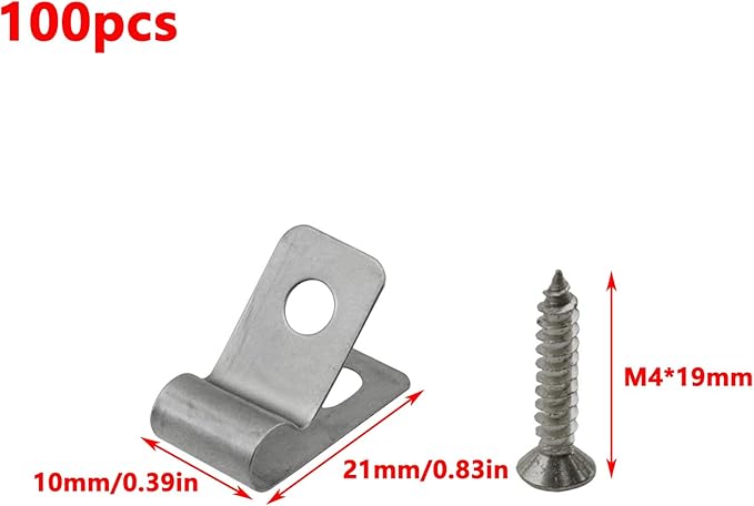 Antrader R-Type Cable Clips Cable Clamp,5mm/0.2" 304 Stainless Steel Cable Management Cord Organizer Cable Fastener Wire Clamp with Screws,100Pcs