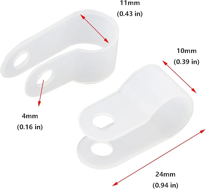 Antrader R-Type Cable Clamp White Nylon Cable Organizer Clips for 3/8 Inch Diameter Wire Rope Management Pack of 200 with Screws