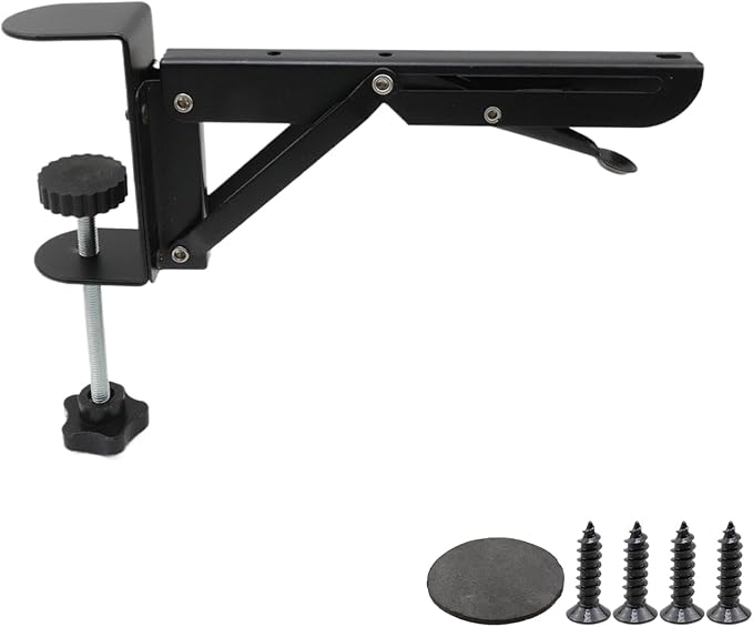 1 Set Desk Extension Folding Shelf Brackets,Metal Tablet Mount Arm Computer Desk Extender Clamp,Keyboard Rack Desktop Extension Tray,Black Large Clip