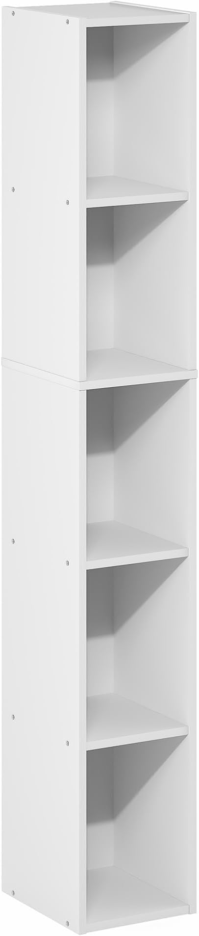 Furinno Fulda Book Shelf, 5-Tier Tall Narrow Bookshelf, Standing Bookcase with 8-in Width Storage Shelf, 9.3 x 7.9 x 51.9, for Organization Storage, for Living Room, Bedroom, Home Office, White