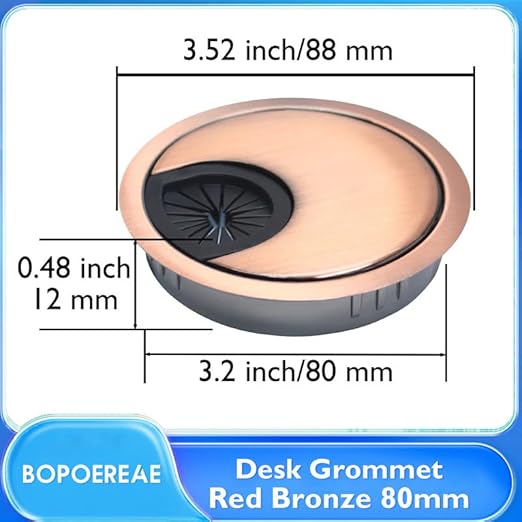 Desk Grommet 3-1/8" (80 mm), Desk Cord Hole Cover, Cable Grommet Metal Zinc Alloy Materilal, Desk Hole Grommet for Office and Home Table Cable, Detachable Cable Cord Organizer (Copper Red 1 Pcs)