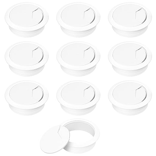 2" Spring Desk Grommet, JTemgle Plastic Cable Hole Cover Computer Table Cord Wire Organizer Caps Desktop Cord Management for Home Office TV Stands Tabletops - White, 10 Pcs