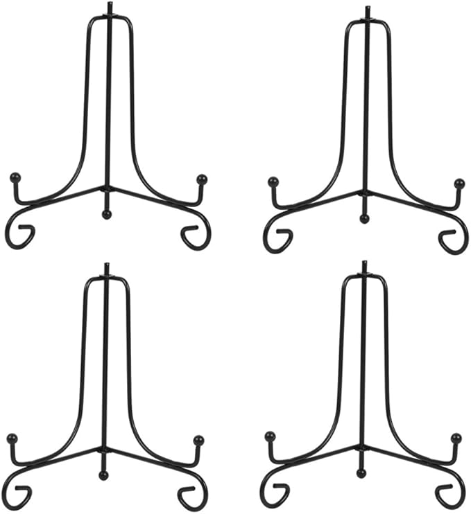 Artliving (4 pack) 6" Iron Display Stand, Black Iron Easel Plate Display Photo Holder Stand, Displays Picture Frames, Cookbooks, Decorative Plates, Tablets and Art