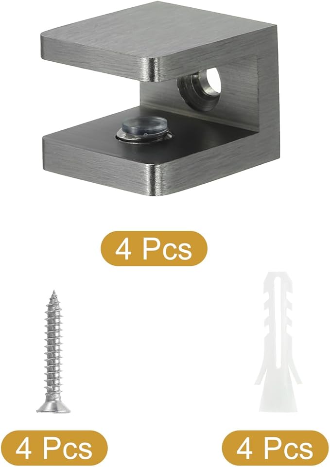 uxcell Glass Shelf Clamp, 4Pcs Brass Glass Clamp for 8-10mm Thick Glass, Adjustable Glass Shelf Bracket Support Holder, Dark Gray