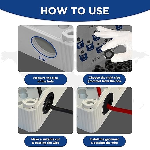 rubber Grommet kit - pack of 190 in 2 Types of rubber Grommets for wiring Including 2 Sizes of Hole Plugs & 8 Sizes Wire Grommets- Firewall grommet kit Handles Complete safety & Sealing