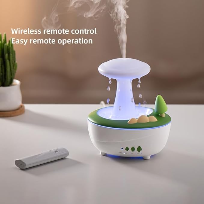 AVEKI Rain Cloud Humidifiers for Bedroom, 280ML Rotating Mushroom Mini Humidifier with Remote &Timer, Dimmable Rain Humidifier Water Drip for Bedroom Sleeping Desk Waterfall Lamp Funny Gift (White)