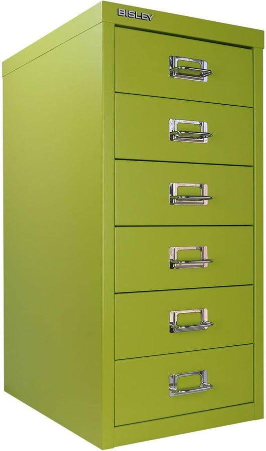 6-Drawer Steel MultiDrawer Cabinet - Bisley Green, Chrome Pull Handles with Label Holders, Powder-Coated Steel, Removable Drawers, Fits Under Most Desks, Labels Included by Bisley