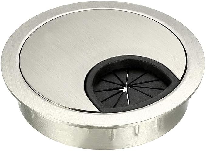 uxcell Cable Hole Cover, 2.1Inch/53mm Zinc Alloy Desk Wire Cord Cable Grommets Hole Cover for Office PC Desk Cable Cord Organizer, Wire Drawing Silver
