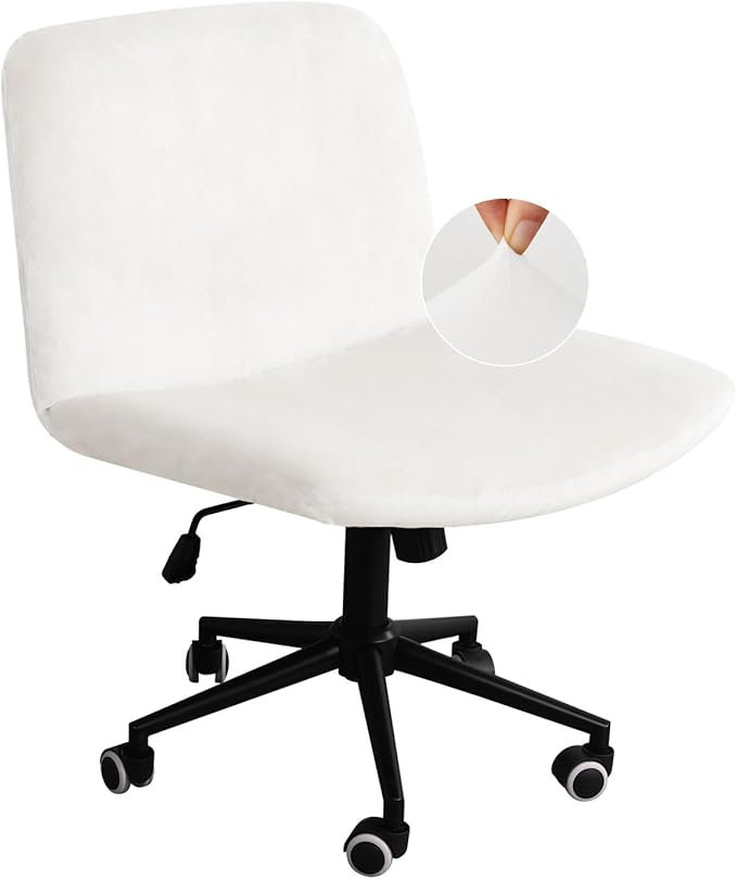 NICEEC Criss Cross Chair Cover Armless Office Dorm Desk Chair Covers Vanity Chair Covers Computer Mid Back Wide Seat Chair Without Arms Protector Spandex Stretch Slipcover White(No Chair Only Cover)