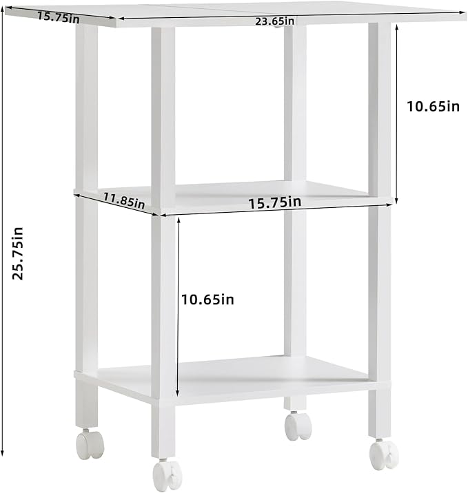 YUFAM White 3 Tier Home Printer Stand with Storage, Wooden Mobile Printer Table Shelf, Rolling Printer Cart Shelf with Lockable Wheels fit Fax Machine, Scanner