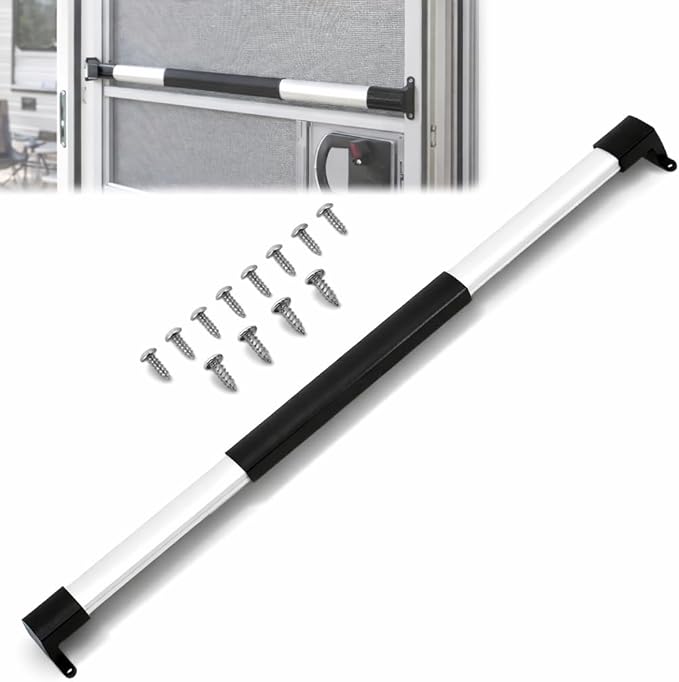 Gekufa Adjustable RV Screen Door Cross Bar Handle Universal Fit for Camper and Motorhome, 21-5/8" to 28-5/8", Durable Aluminum Frame with Non-Slip Grip