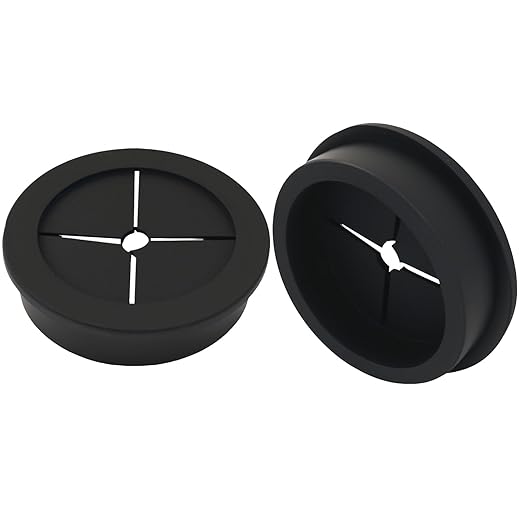 2 Pcs 1-3/4 Inch (45mm) Cable Grommet, Flexible Rubber Wire Hole Cover Pass Through for Office Computer Desk, Cabinet & Furniture Wire Organizer, Black