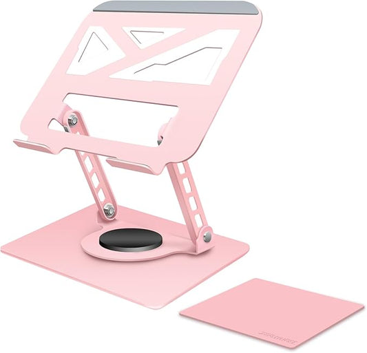 3-Year Swivel Laptop Stand -360°Rotating,Ergonomic Adjustable Metal Design,Fits10-16 Laptops,Ideal for Office&Travel,Foldable&Portable,Mechanical Style,Perfect for Women (Pink)