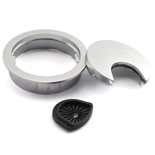 HJ Garden 1pc 2 inch (50mm) Metal Desk Grommets for Managing and Hiding Wire Cord Cable Hole Cover Office PC Desk Cable Cord Organizer Zinc Alloy Cover Silver