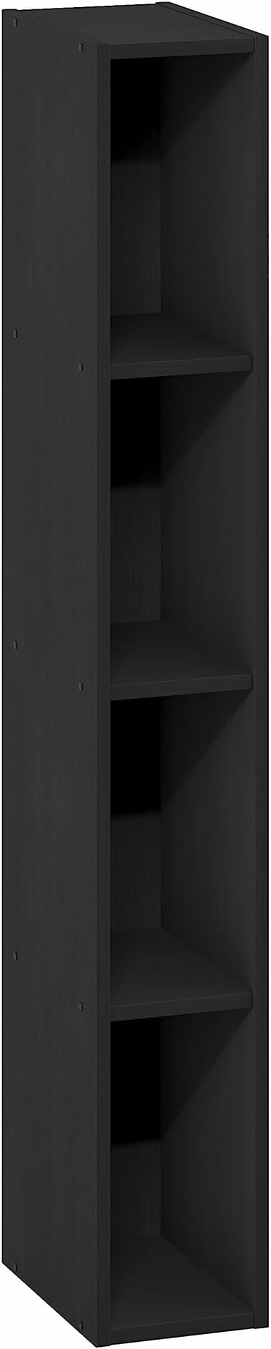 Furinno Fulda Book Shelf, 4-Tier Narrow Bookshelf, Standing Bookcase with 6-in Width Storage Shelf, 9.3 x 5.9 x 41.6, for Organization and Storage, for Living Room, Bedroom, Home Office, Blackwood