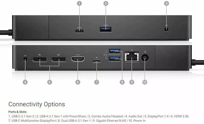 Dell Docking Station WD19S 180W Dual Monitor with 130W Power Delivery USB-C + HDMI + Dual DP Port - Ultimate Computer & Laptop,Workstation & Computer Docking Station (Renewed)