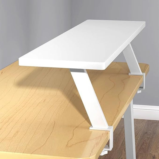 24x7.8 in Clamp on Desk Shelf, Adjustable Floating Desks Shelf Space Saving Desktop Extender Storage Organizer for Office, Dorm, Home Desk Organization, White