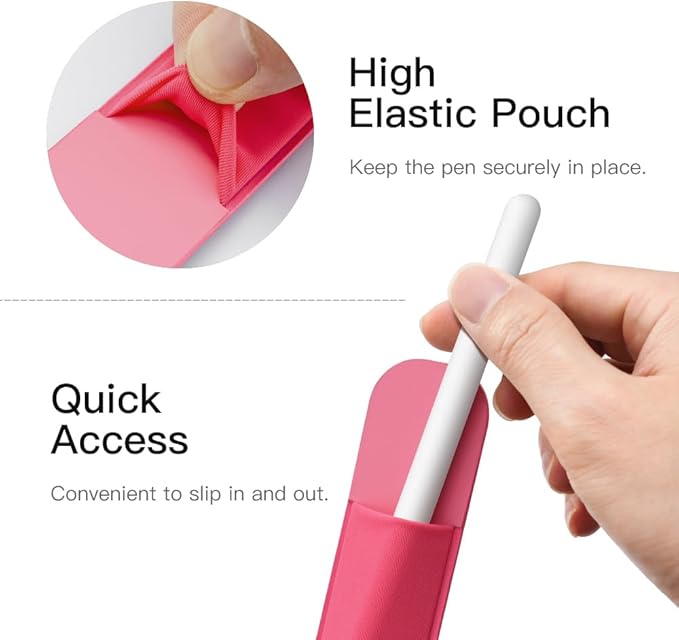 MoKo Pencil Holder Sticker Fit Apple Pencil Pro/ (USB-C)/ 1st/ 2nd Generation, Elastic Pencil Pocket Pouch Adhesive Sleeve Attached to iPad Case for Stylus Pens, 2 Pieces Watermelon Red