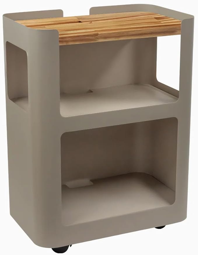 Desky Open Mobile Pedestal - Light Brown Frame/Acacia Top. Compact Office Drawer Cabinet on Wheels