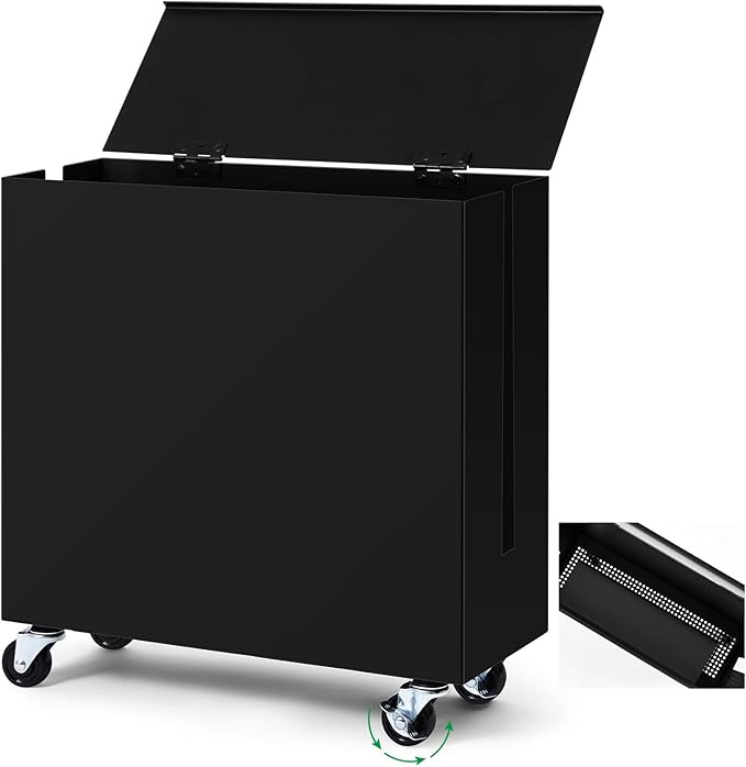 Briwooody Extra Large Cable Management Box with Caster Wheels Adjustable Cord Hider Box for Power Strip Metal Router Hider Organizer Surge Protector Storage Organizer for Office, Home(Black)