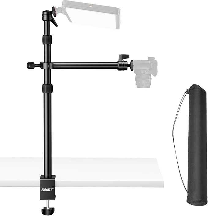 EMART Camera Desk Mount Table Stand, 39-90cm Adjustable Height with 360° Ball Head & 10.2'' Extension Arm, Max Load 8.8lb, Aluminum Tabletop C Clamp for Overhead Shooting, Live Streaming, Online Teach