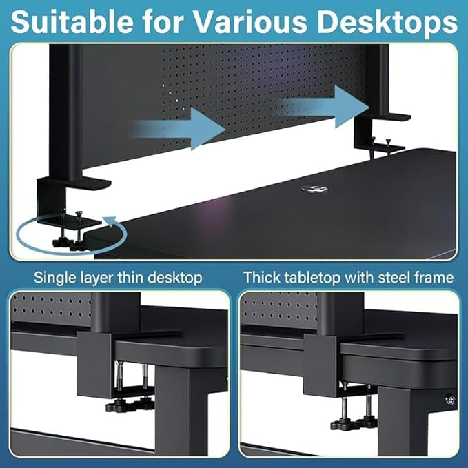 CHSSIH Clamp On Desk Pegboard Shelf - Metal Desktop Organizer Hutch with 2 Shelves for Storage and Display, Desk Add-On Shelf for Office, Dorm, or Computer Monitor Stand, Black, 39.3In