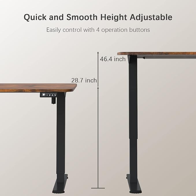 Furmax Electric Height Adjustable Standing Desk Large 48 x 24 Inches Sit Stand up Desk Home Office Computer Desk Memory Preset with T-Shaped Metal Bracke, Brown