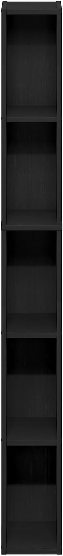 Furinno Fulda Book Shelf, 5-Tier Tall Narrow Bookshelf, Standing Bookcase with 6-in Width Storage Shelf, 9.3 x 5.9 x 51.9, for Organization Storage, for Living Room, Bedroom, Home Office, Blackwood