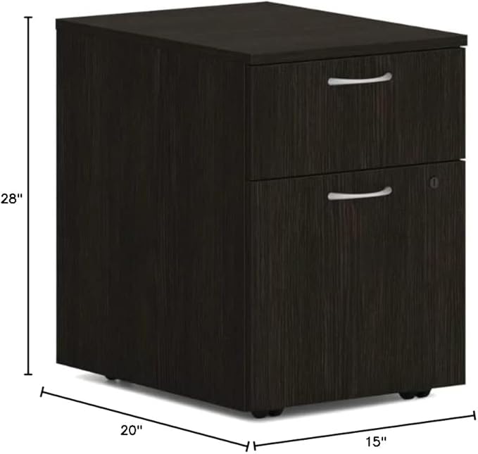HON MOD 3 Drawer File Cabinet On Wheels, Mobile Pedestal for Filing Cabinets for Home Office, 15" W Portable Storage, Java Oak