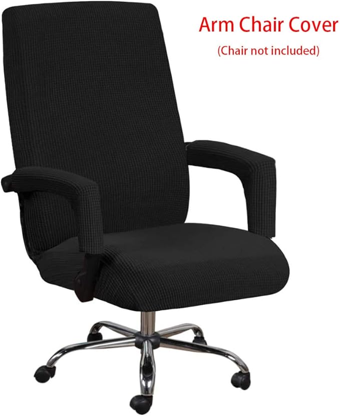 JIANWEI Office Chair Cover with Armrest Covers, Stretchable Oversized Computer Chair Cover, Universal Stretch Desk Chair Cover Protector Slipcovers for Armrest Chairs(Black,Size:XL)