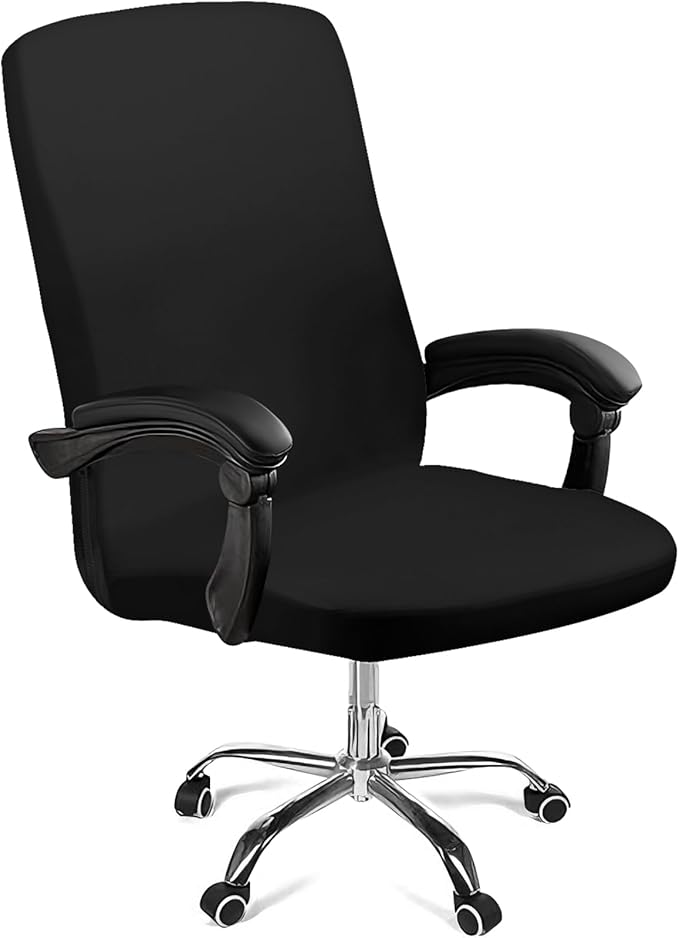 Tallew Office Chair Cover Stretchable Computer Universal Chair Seat Covers Removable Desk Chairs Slipcovers Washable Office Cushion Backrest for Rotating(Black)